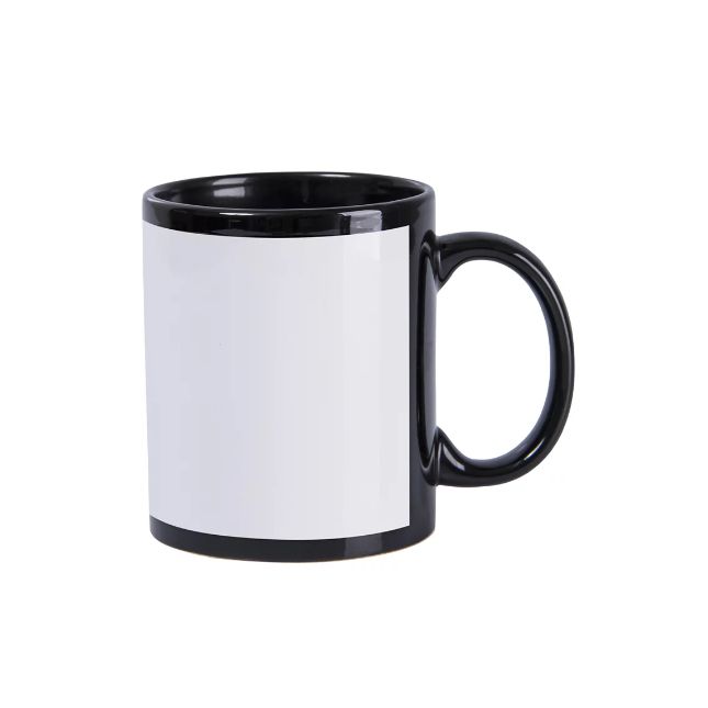 CANECA PRETA COM TARJA BRANCA